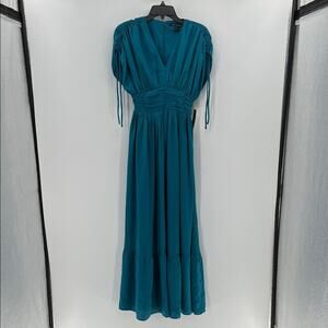 open lace back dress 1940s Green Rayon Pleated Dress M